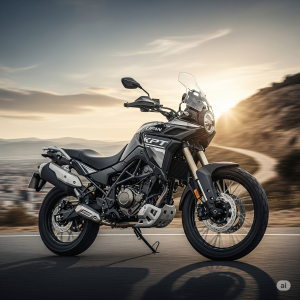 Uma imagem detalhada da Lifan KPT 400 Brasil, destacando seu design imponente e sua capacidade híbrida de trail e touring.