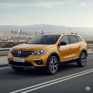 Uma imagem detalhada do Renault Boreal SUV, destacando seu design moderno e sua versatilidade para ambientes urbanos e de aventura.